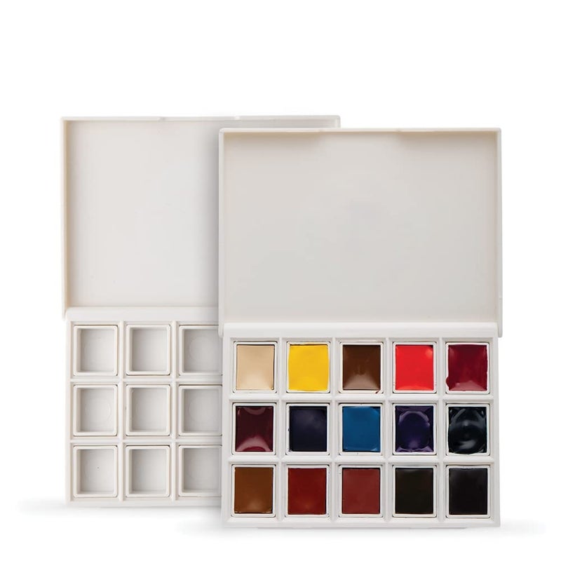 DANIEL SMITH Hand Poured Watercolor, Half Pans, Ultimate Mixing Set with 15 Watercolor Half Pans, 15 Empty Half Pans, 2 Plastic Travel Cases (total 32 pieces) 285650009 - Image 1